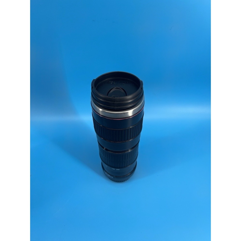 Canon Lens Style Travel Mug Stainless Steel Coffee Cup Black w/ Lid 8.5in